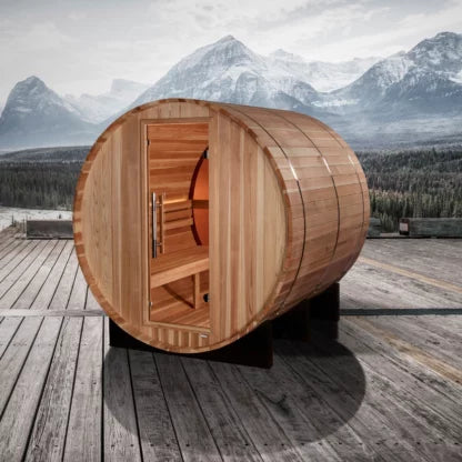 Golden Designs Zurich 4-Person Traditional Cedar Barrel Sauna with Rear Window - Pacific Cedar