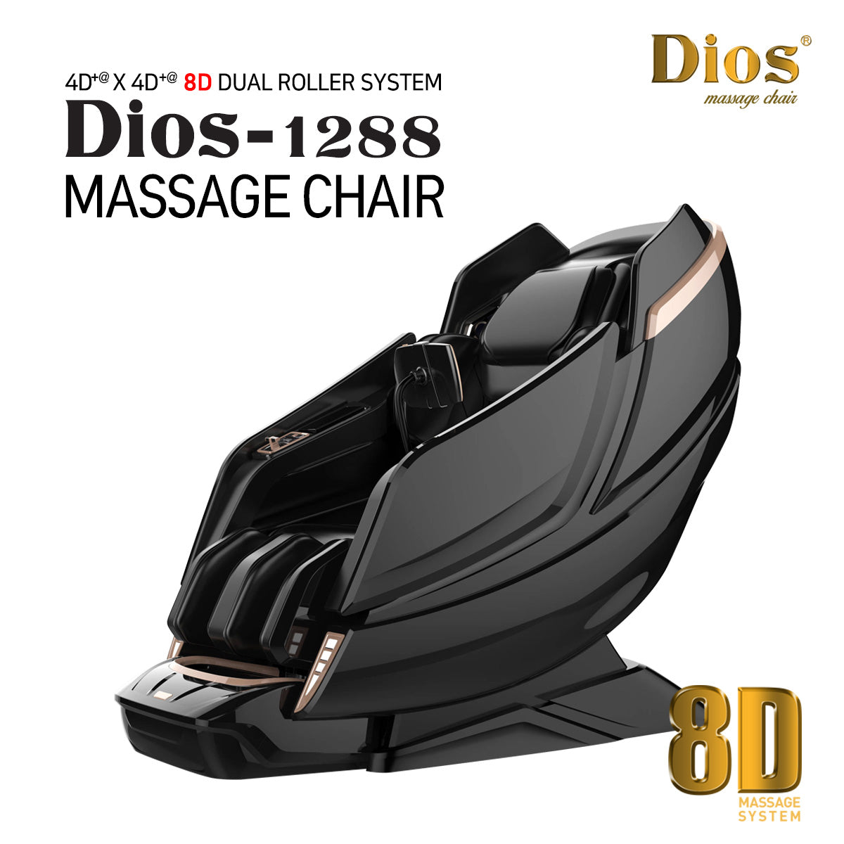 Dios Massage Chair 8D AI Dual Air Tech Touch Roller SL-track with Brain Relaxation Program Dios-1288