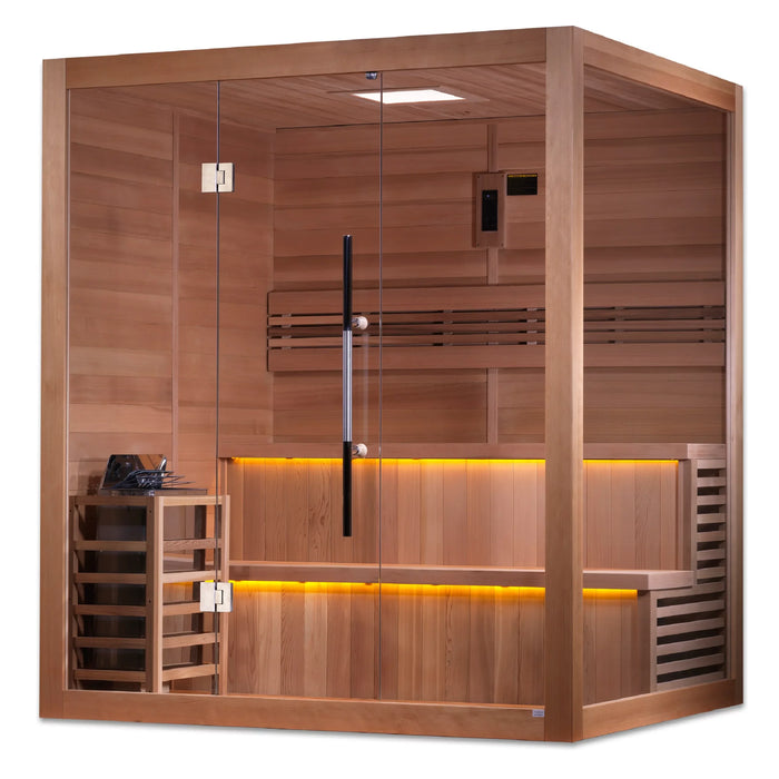 Golden Designs "Kuusamo Edition" 6 Person Traditional Indoor Sauna - Canadian Red Cedar Interior