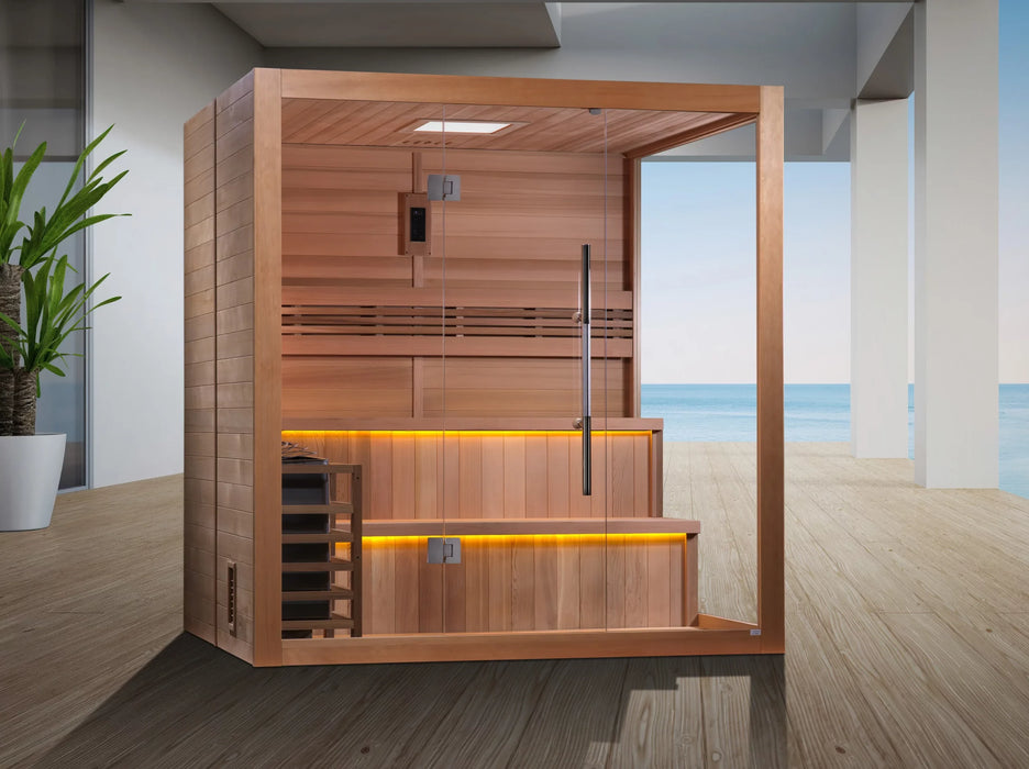 Golden Designs "Kuusamo Edition" 6 Person Traditional Indoor Sauna - Canadian Red Cedar Interior