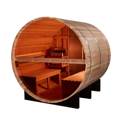 Golden Designs Zurich 4-Person Traditional Cedar Barrel Sauna with Rear Window - Pacific Cedar