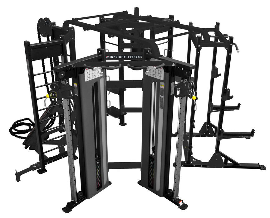 Inflight Fitness Shape-O Four Station Multi-Gym Functional Trainer, Half Rack, Rebounder and Punching Bag Station