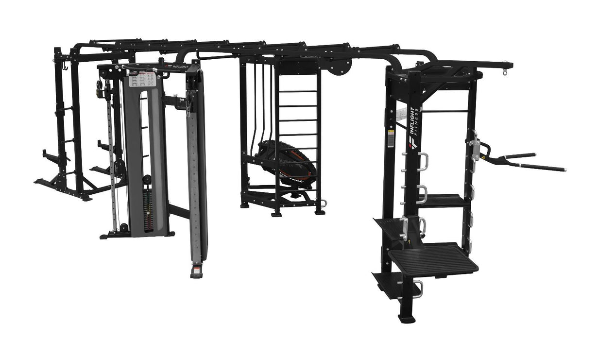 Inflight Fitness Shape-X Four-Station Multi-Gym Functional Trainer, Half Rack, Rebounder, Punching Bag, Dip/Box Jump and Storage System