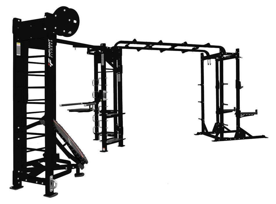 Inflight Fitness Shape-L Three-Station Multi-Gym Half Rack, Rebounder, Punching Bag, Dip/Box Jump/T-Bar, Battle Rope and Storage Shelves