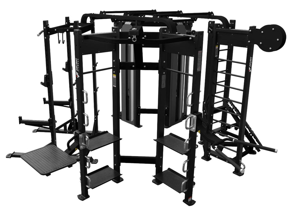 Inflight Fitness Shape-O Four Station Multi-Gym Functional Trainer, Half Rack, Rebounder and Punching Bag Station