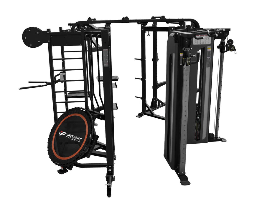 Inflight Fitness Shape-O Four Station Multi-Gym Functional Trainer, Half Rack, Rebounder and Punching Bag Station